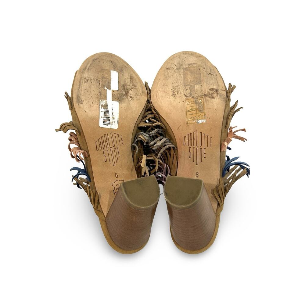 Charlotte Stone Morley Suede Fringe Mule Sandals Size 6 Multicolor Fringed Slide - Picture 6 of 7